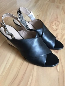 Banana Republic schwarze Damen-SANDALE aus Leder mit Crossover-Keilabsatz Größe 12 M - Bild 1 von 11