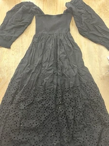 Free People Perfect Storm Black EyeletSmocked Midi Dress Size XS Needs Repair - Picture 1 of 6