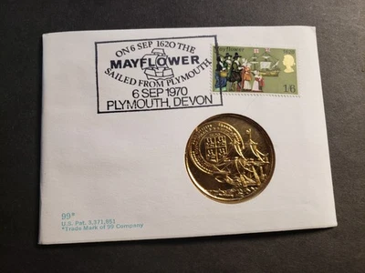 Velero MAYFLOWER Cubierta Naval 1970 PLYMOUTH, DEVON, INGLATERRA con moneda de oro Foto 1 de 2