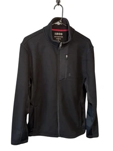 Izod Zip Up Men’s Medium Shaker Fleece Jacket Sweater Black - Picture 1 of 4