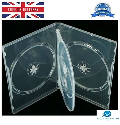 TTL MEDIA 25 x 4 Way Clear DVD 14mm Spine Holds 4 Discs Empty Brand New Replacement Case
