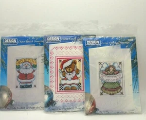 New Cross Stitch Greeting Cards Lot of 3 Christmas Santa Angel Bear - Picture 1 of 6