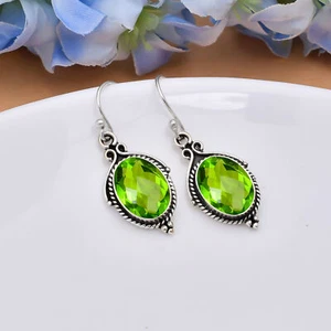 Peridot Gemstone 925 Sterling Silver Jewelry Earring, Handmade Earring, For Wife - Picture 1 of 4