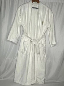 Accappatoio da bagno in spugna bianco Frette unisex cravatta a fascia 100% cotone taglia L made in Turchia - Foto 1 di 14