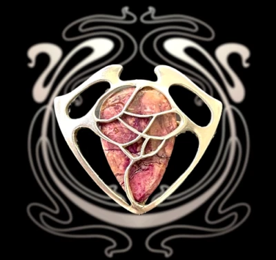 Theodor Fahrner Max Joseph Gradl Silber 935 & Jaspis Jugendstil Brosche um 1903 - Bild 1 von 4