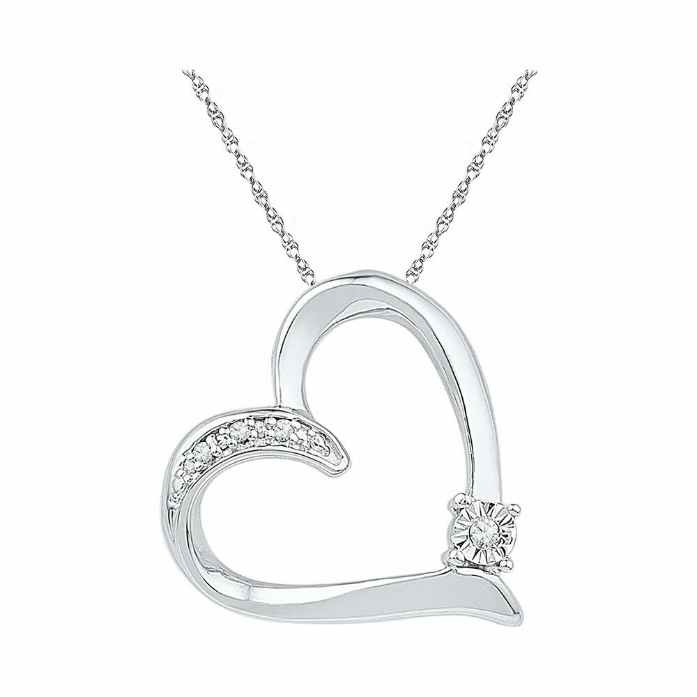 Sterling Silver Womens Round Diamond Solitaire Heart Pendant 03 Cttw Ebay