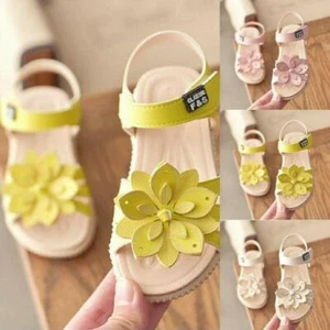 Kids Girls Summer Flowers Flats Sandals Beach Princess Child Peep Toe Shoes 0406 - Picture 1 of 15