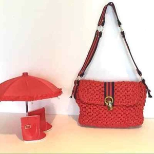 Forsum Handbag Purse Vintage Women's Red Navy Woven Strap Lightweight Shoulder - Picture 1 of 8