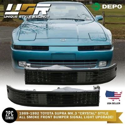Crystal Style All Smoke Front Bumper Signal Lights for 89-92 Toyota Supra MK.3 Foto 1 de 4