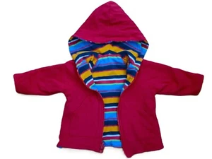 Zutano Red And Striped Reversible Baby Hoodie Size 6 Months - Picture 1 of 5