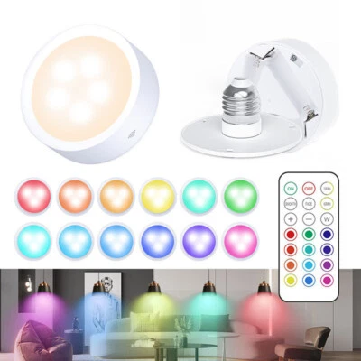 Battery E27 LED Light Bulbs Remote Control Wireless Colors Changing Puck Lamp - Image 1 of 4