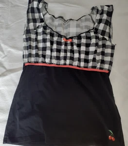 Damen Shirt "Pussy Deluxe" schwarz/weiß kariert, rockabilly - Bild 1 von 5