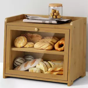 Bamboo Bread Box for Kitchen Countertop, Wooden Kitchen Counter Organizers and S - Picture 1 of 12