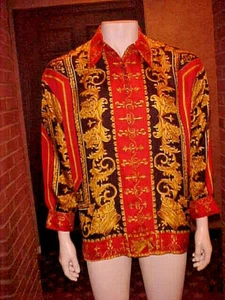 VINTAGE UNISEX GRIECHISCH BAROCK MEHRFARBIG DRUCK SEIDE HEMD HERREN KLEIN ODER DAMEN MITTEL - Bild 1 von 8