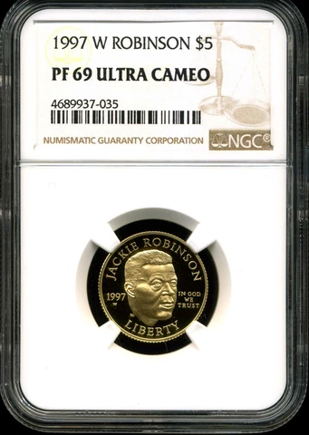 1997-W $5 Proof Robinson Gold Commemorative PF69 UCAM NGC 4689937-035 Cover