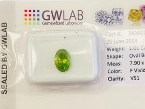 GWLAB Certified Natural Loose Diamond 1.01 Ct Oval Cut Green Diamond For Jewelry - Picture 1 of 5
