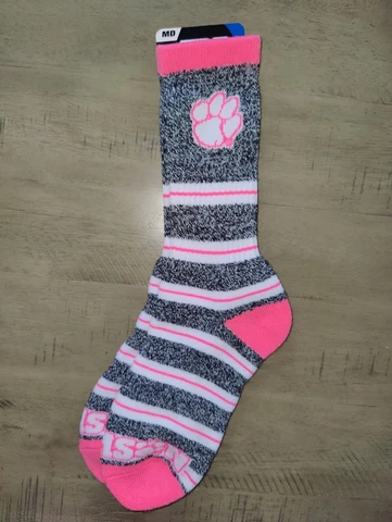 Clemson Tigers Women's Pink Stripes NCAA Crew Team Socks Medium Cover