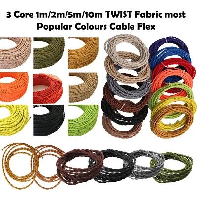 3 Core Twisted Vintage Style Coloured TWISTED Braided Fabric Cable Lamp Flex UK - Image 1 of 4