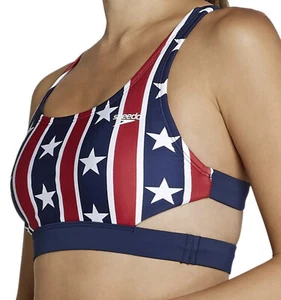 SPEEDO Stars Stripes Navy Blue Red White Bikini Swim Top NEW Womens XS S M L XL - Picture 1 of 12