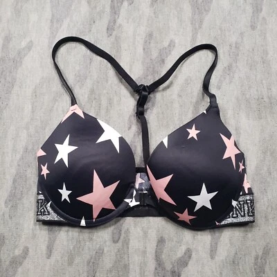 Pink Victoria Secret Bra 34C Black Star All Over Print Wear Everywhere - Image 1 of 4