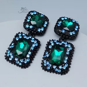 Women Black Green Crystal Rhinestone Chunky Dangle Earrings Fashion Jewelry 300 - Picture 1 of 5