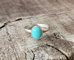 Dainty Blue Turquoise Sterling Silver Solitaire Ring Boho Gift For Her - Picture 1 of 7