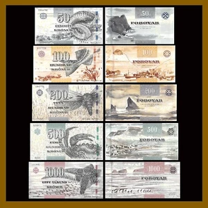 Faeroe (Faroe) Islands 50 100 200 500 1000 Kronur (5 Pcs Set), 2011 P-29-33 Unc - Picture 1 of 6