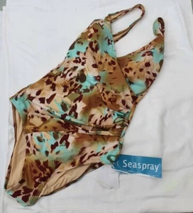 SALE ❀ڿڰۣ❀ SEASPRAY Classic Draped ANIMAL SKIN PRINT Soft Cup SWIMSUIT ❀ Size14 - Picture 1 of 10