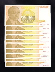 F.C. YUGOSLAVIA , LOTE 10 UNIDADES DE 500000 DINARES 1994 , S/C ( UNC ) , P.143a - Imagen 1 de 2