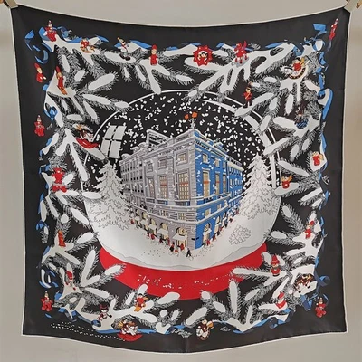 Sallys 18 Momme Sarga Seda Envolvente Bufanda Navidad Nieve Estampado Mantón Cuadrado 35" Foto 1 de 2