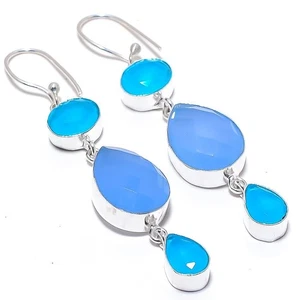 Pendiente de joyería de plata esterlina 925 hecho a mano de ónix azul, piedra... - Imagen 1 de 5