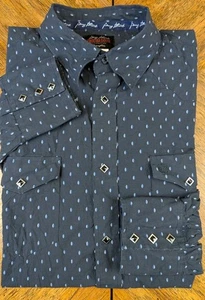 Camicia Wrangler George Troubadour dritta uomo XXL blu navy diamante perla a scatto - Foto 1 di 9