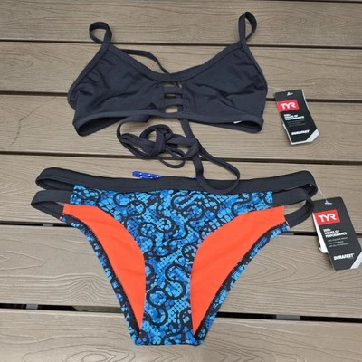 TYR Womens Solid Black Pacific Crosscutfit Tie W/ Burano Cove Bikini Sz M New - Image 1 of 4