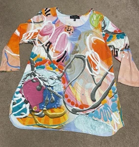 Claire Desjardins XL mehrfarbig abstrakt 3/4 Arm künstlerisches Shirt Oberteil - Bild 1 von 8