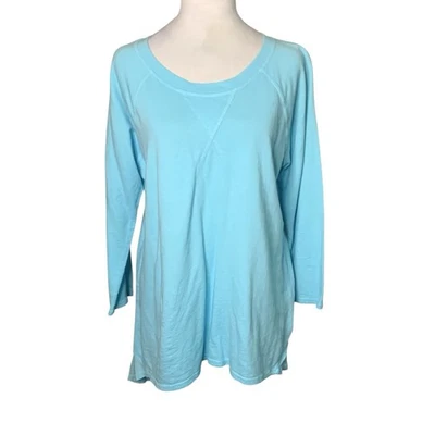 NUEVO CON ETIQUETAS Lo último Algodón Turquesa Para Mujer Camiseta Pequeña Manga Larga Estilo Cómoda Top Foto 1 de 4