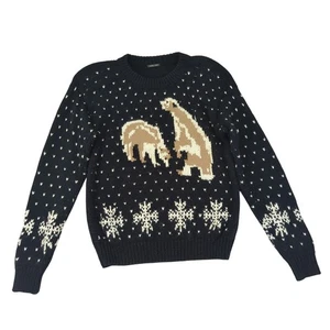 Vintage 80s Hand Knit Women's XL XXL Sweater Polar Bear Snowflake Winter Cozy - Picture 1 of 9