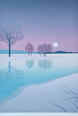 Alex Miles Seclusion Minimalistisch Landschaft Natur See Mid Century Bunte Kunst - Bild 1 von 4