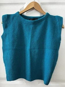Vintage David Hollis Women M Lambswool Angora Sweater Sleeveless Vest Turquoise - Picture 1 of 10