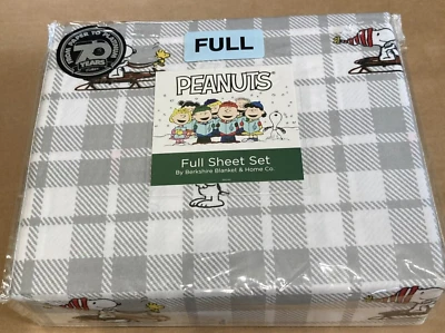 Peanuts  4 Piece Full Sheets  BERKSHIRE Gray Plaid Winter Snoopy Woodstock - Image 1 of 3