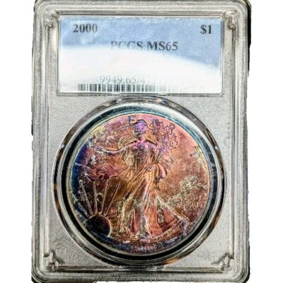2000 Silver Eagle PCGS MS65 Toned Color ~ Monster Toning - Image 1 of 3