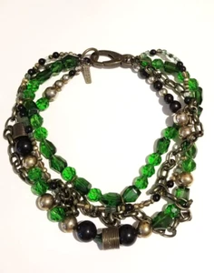Robert Rodriguez Bold Oversized Brass Chains Green Layered Necklace** - Picture 1 of 7