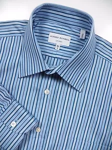 ALFRED DUNHILL LONDON MENS 15.5 MEDIUM 36 DRESS SHIRT BLUE STRIPE MADE IN ITALY - Picture 1 of 5