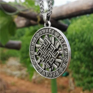 VIKING CELTIC SUN GOD SYMBOL SLAVIC Pendant 20" 925 Plated Silver Necklace Men - Picture 1 of 9