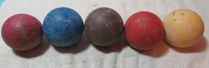 5 VINTAGE PRIMITIVE ANTIKE HOLZ KROCKETKUGELN Kunsthandwerk Deko - Bild 1 von 2