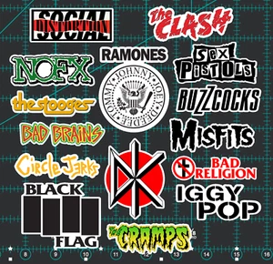 15 Punk Rock Band Logo Stickers -Clear, Holographic, or White - Ramones Clash - Picture 1 of 1