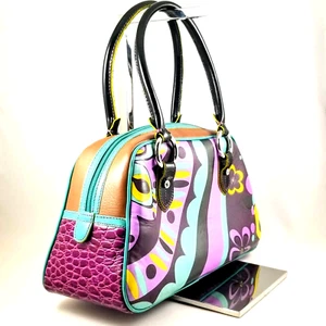 Lila Handtasche Mod Op Art Technicolor Blumen tragbar Kunst Cindy Says Couture - Bild 1 von 12