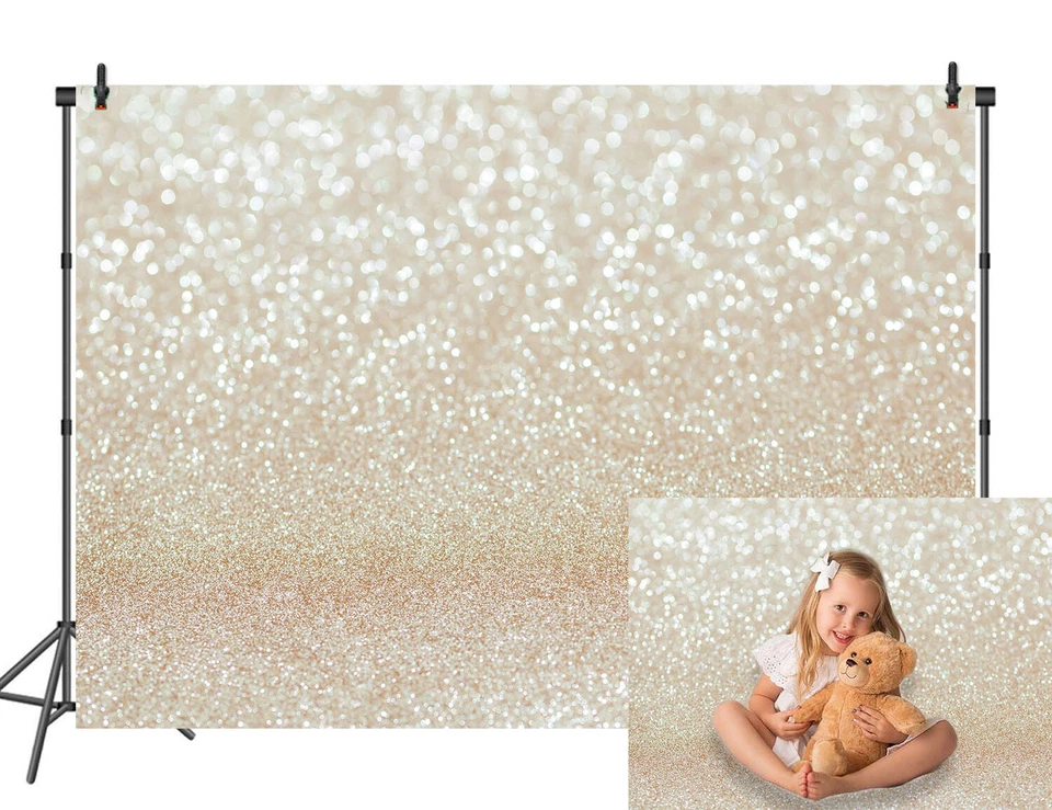 Fondo de manchas de bokeh blanco marfil (no brillo) fondo de baby shower dorado marfil Foto 1 de 4