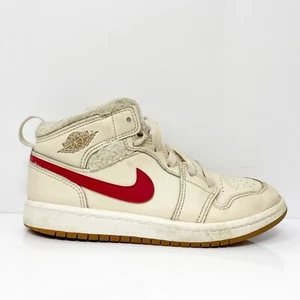 Nike Boys Air Jordan 1 Mid Utility DO2208-264 Beige Basketball Shoes Sneakers 1Y - Picture 1 of 12