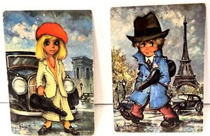 Vintage 60s Big Eyes Postcards Bonnie and Clyde 1968 Michel T Krisarts France - Picture 1 of 20