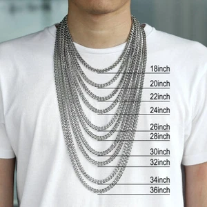 10MM 16-36INCH Men's Silver Stainless Steel Curb Cuban Chain Necklace Choker - Picture 1 of 6